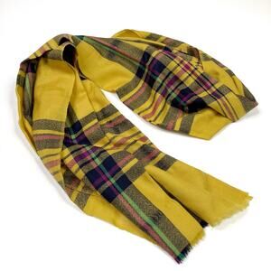 Mustard Yellow Plaid Soft Wide Womens Scarf